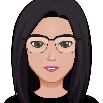 avatar of girl with black hair, glasses, and a black shirt